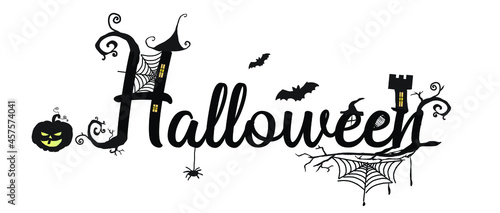 Obraz na płótnie happy halloween, halloween, mystery, spider, pumpkin, autumn, black, dark, decoration, illustration, design, background, decorative, party, scary, evil, vector, october, bat, spooky, orange, card, pos w salonie