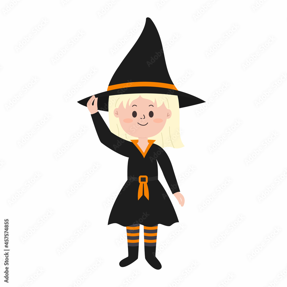Cute girl in witch costume for halloween