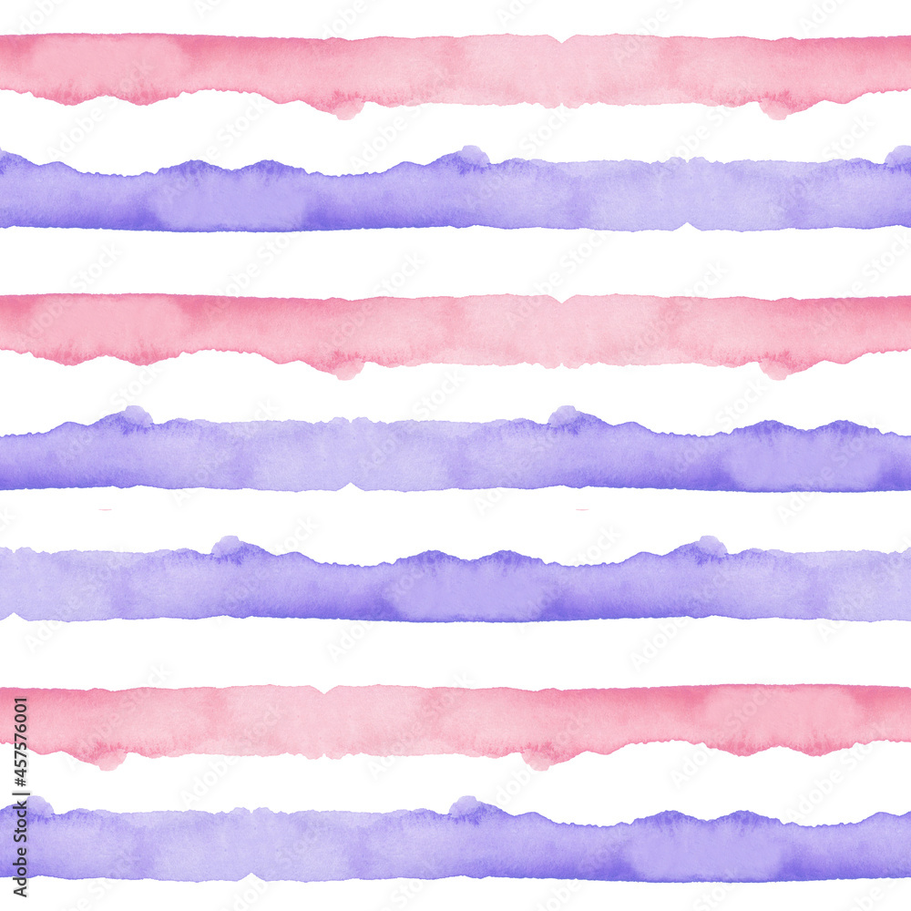 Abstract Pink Blue Stripes Watercolor Background.Line Seamless Pattern for Fabric Textile and Paper. Simple Hand Painted Stripe