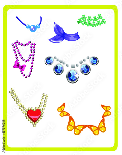 Beautiful necklaces with beads flat set  Vector