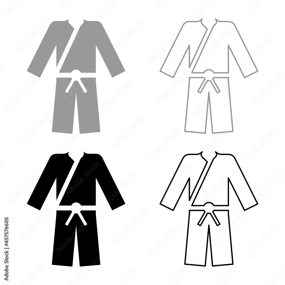 Sports Kimono Japanese wear set icon grey black color vector illustration flat style image Sports Kimono Japanese wear set icon grey black color vector illustration flat style image