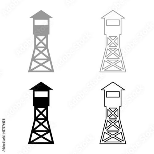 Watching tower Overview forest ranger fire site set icon grey black color vector illustration flat style image