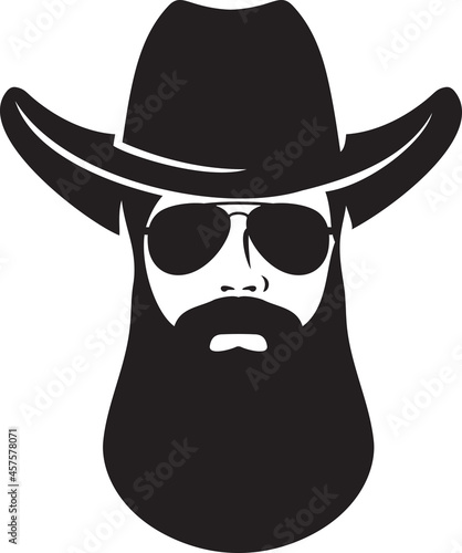 Cowboy head with hat and aviator sunglasses vector illustration