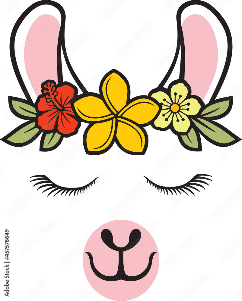 Fotografie Lama head with flowers color
