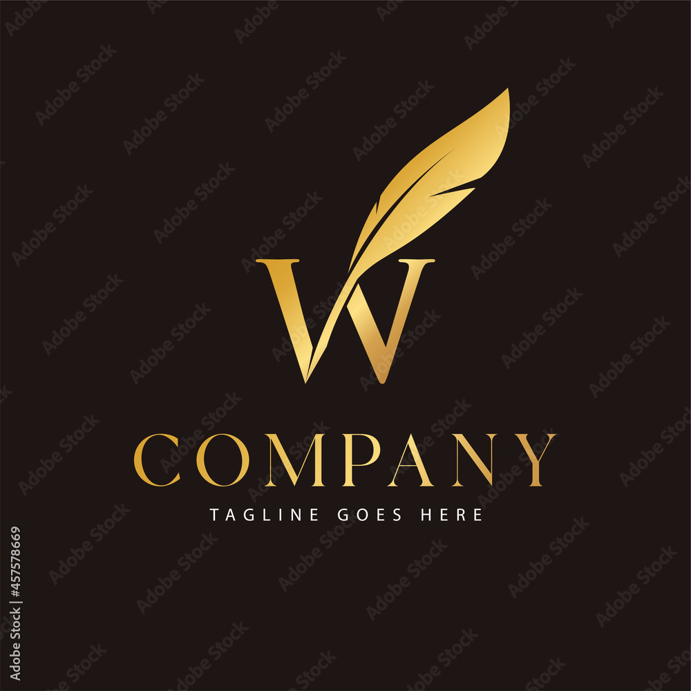 letter W and quill pen logo design