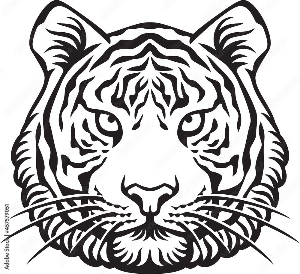 Tiger head black and white vector illustration