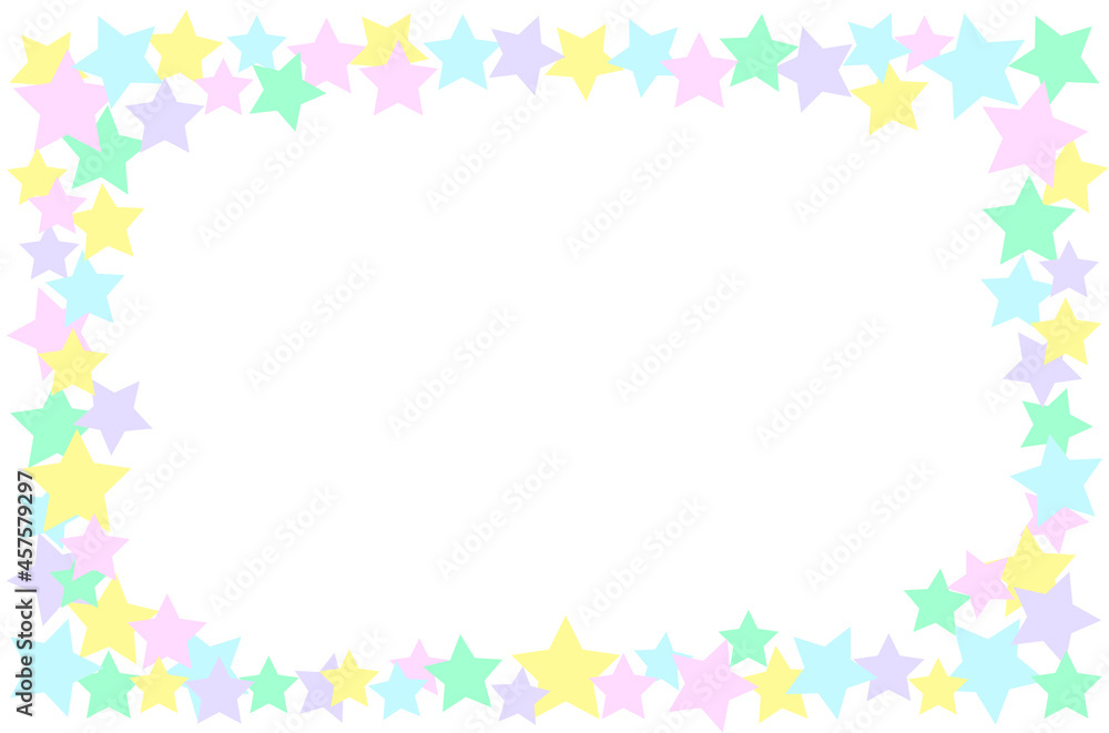 パステルカラーの星のフレーム素材。誕生日カードのイメージ。