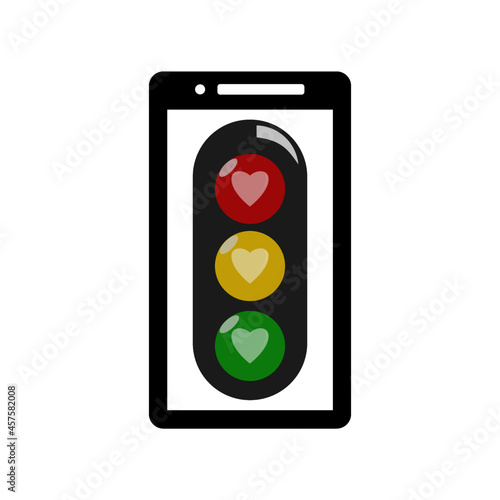 heart in the traffic light lamp on the smartphone