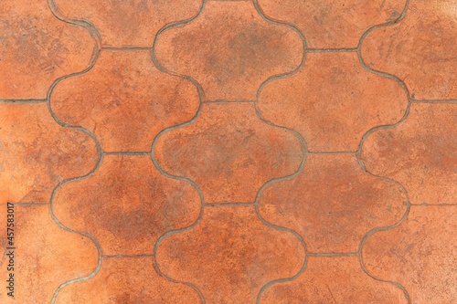 Dark brown exterior terracotta floor tiles with stripes texture and background seamless photo