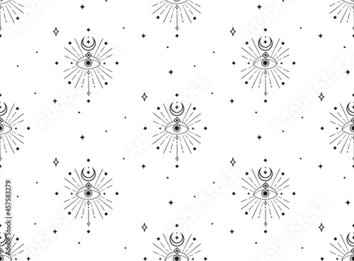Abstract Background Seamless Pattern. Moon And Eye