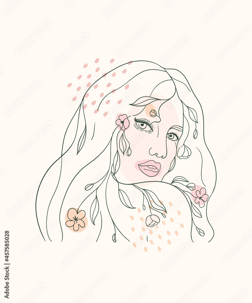 Continuous line portrait of a girl. Vector drawing continuous line style, beautiful dreaming woman with abstract texture. Continuous line portrait of a girl. Vector drawing continuous line style, beautiful dreaming woman with abstract texture.