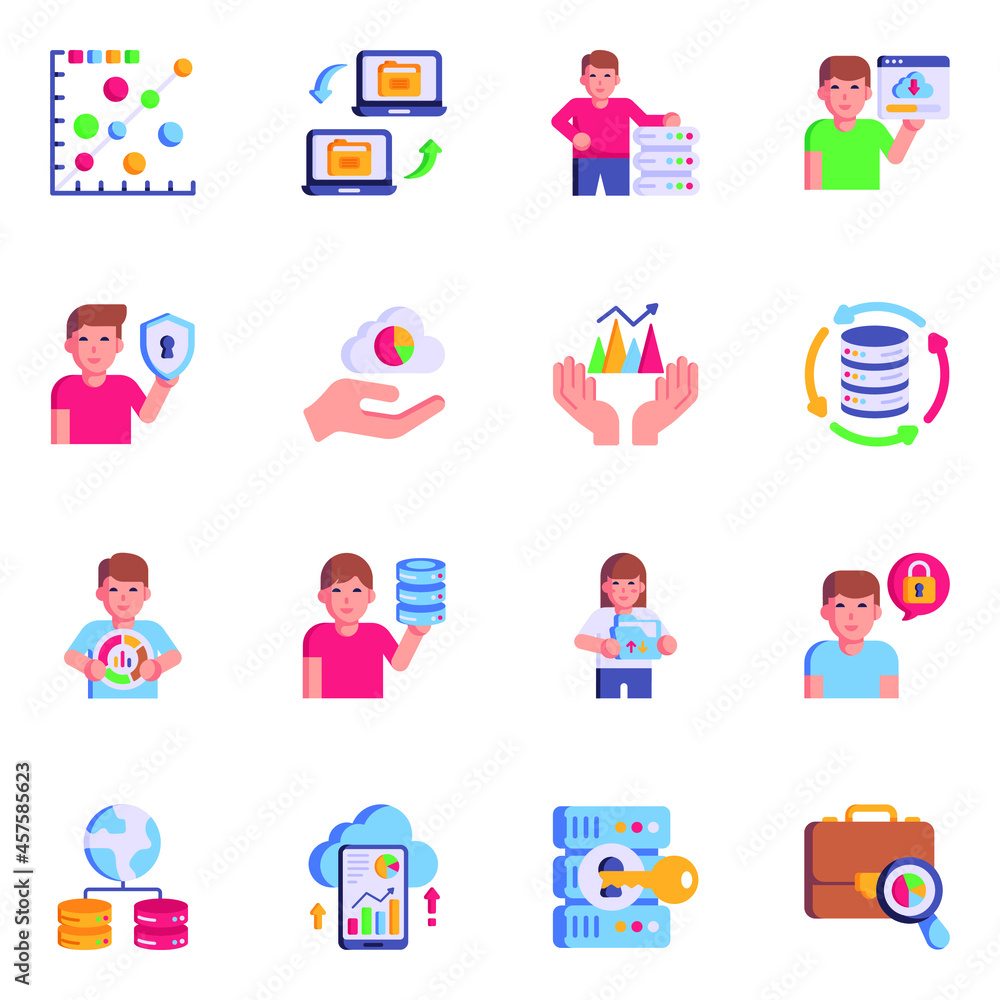 Trendy Flat Icons of Data and Storage 

