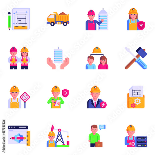 Set of Civil Engineering Flat Icons


