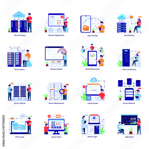 Set of Data Hosting Flat Illustrations 

