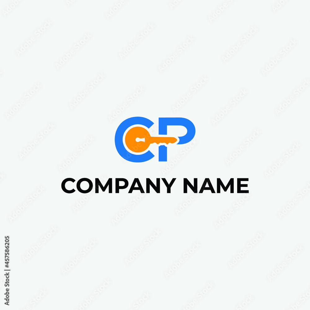 Minimal CP logo with key vector illustration Minimal CP logo with key vector illustration