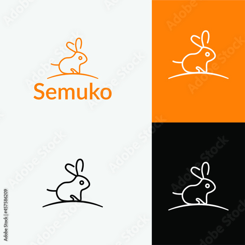 Minimal line art rabbit logo design vector