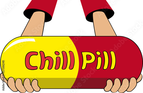 Cartoon hands handling a huge chill pill, EPS 8 vector illustration