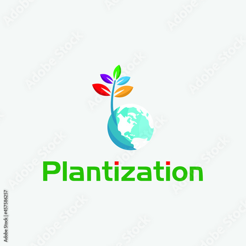 Abstract colorful globe with tree logo vector illustration