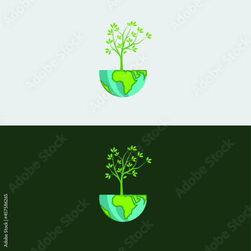 Abstract colorful globe with tree logo vector illustration