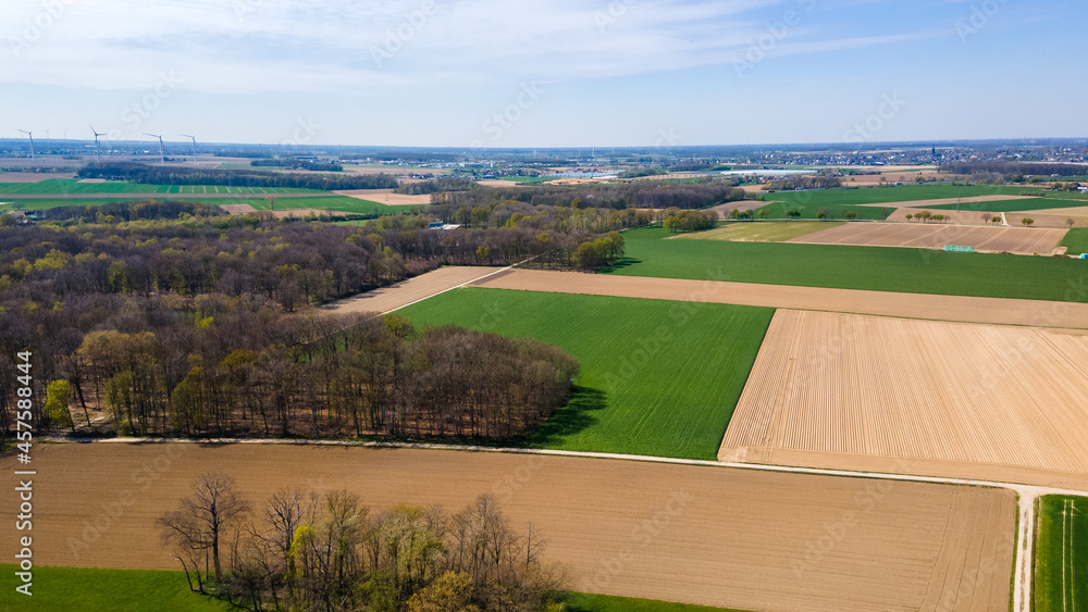 Agricultural fields, countryside. A shot from above. Farmers field.