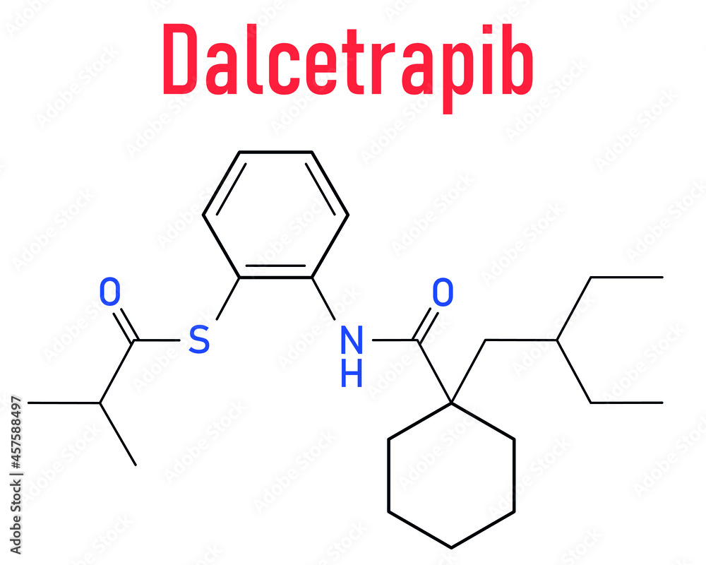 Dalcetrapib hypercholesterolemia drug molecule. Skeletal formula. Dalcetrapib hypercholesterolemia drug molecule. Skeletal formula.