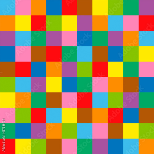 Colored square pattern background. Hundred colorful squares, seamless extendable vector illustration.
