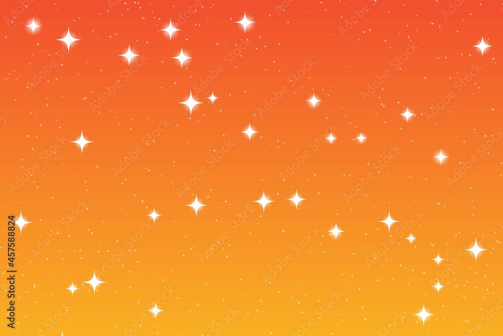 Sky and stars background. Orange space background. The twinkling sky. Vector background.