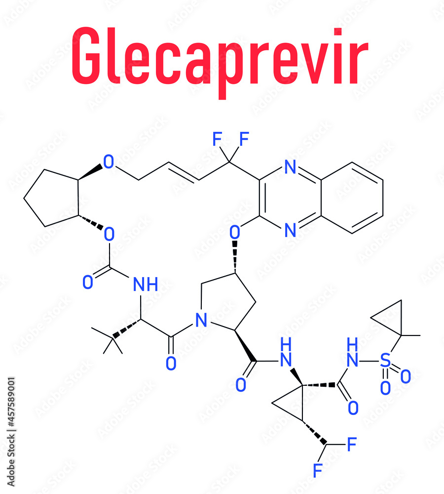 Fototapeta premium Glecaprevir hepatitis C virus drug molecule. Skeletal formula.