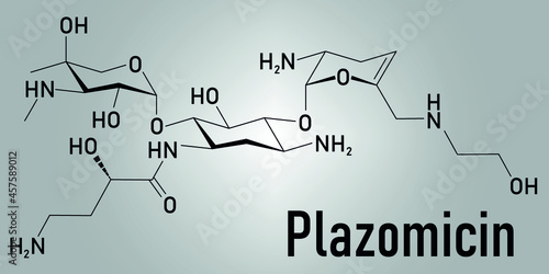 Plazomicin antibiotic drug molecule (aminoglycoside class). Skeletal formula.