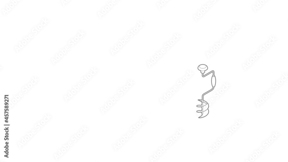 Hand fishing ice drill icon animation best outline object on white background Hand fishing ice drill icon animation best outline object on white background