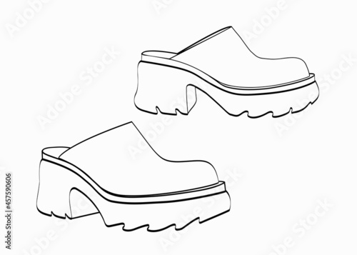 Hand drawn shoes, clogs shoes on white background. Doodle vector illustration. Trendy  women's shoes