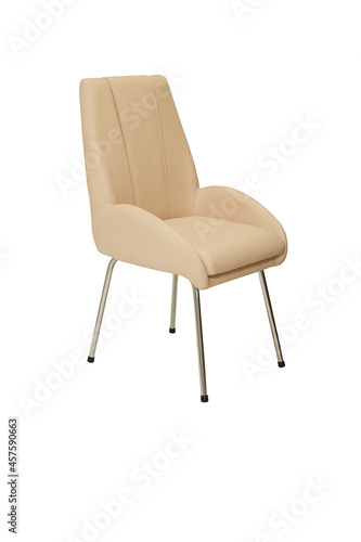 small dark gray leather chair in strict style isolated on white background, side view. modern furniture in minimal style, interior, home or office design