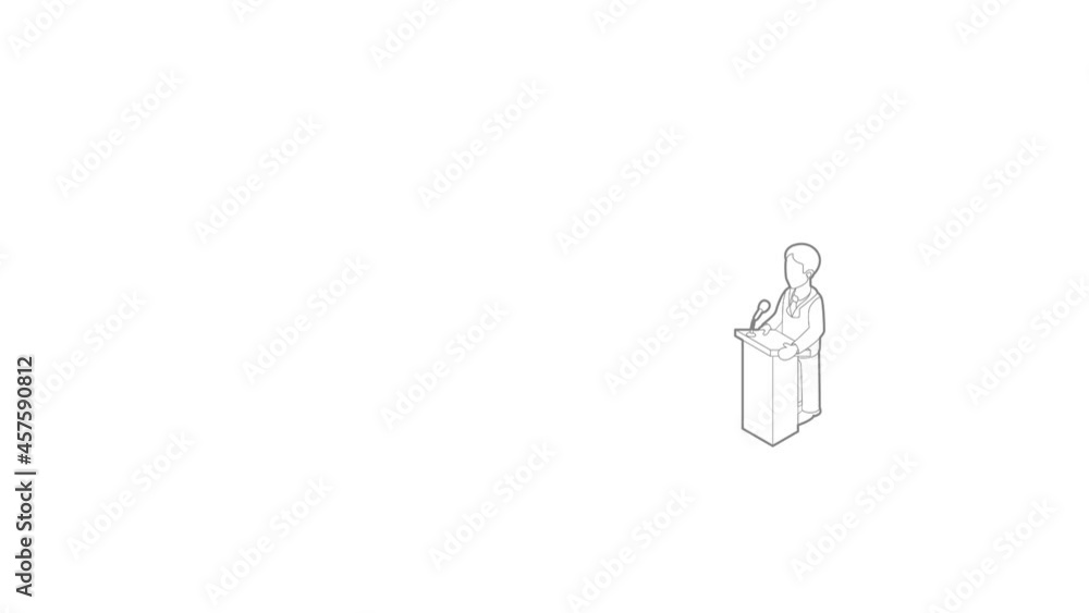 Orator speaking from tribune icon animation best outline object on white background Orator speaking from tribune icon animation best outline object on white background