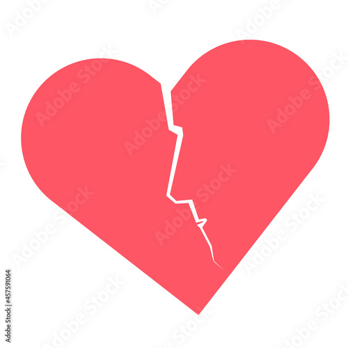 Broken heart with the crack in shape of male profile. Unrequited love conceptual illustration.