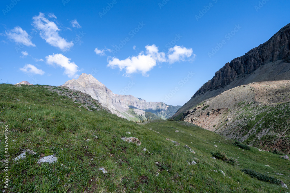 Above the treeline in the tundra along Blue Lakes trail in the Mt. Sneffels Wilderness area of Colorado, near Ridgway