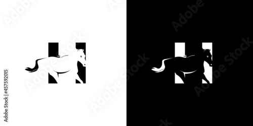 Logo design with the initial letter H combined with the symbol of a horse is modern and professional