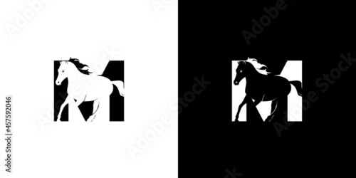 Logo design with the initial letter M combined with the symbol of a horse is modern and professional