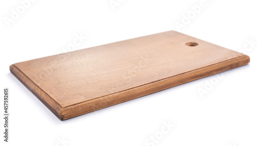 Wood cutting board for homemade bread cooking isolated at white background. Empty wooden tray