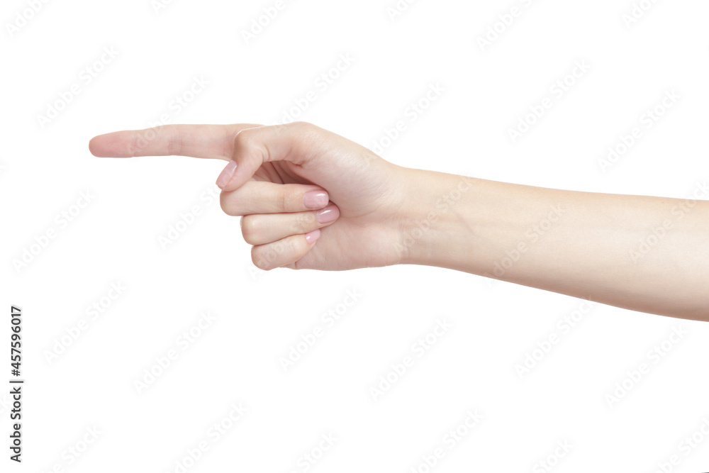beautiful woman hand on white background index finger gesture. isolate beautiful woman hand on white background index finger gesture. isolate