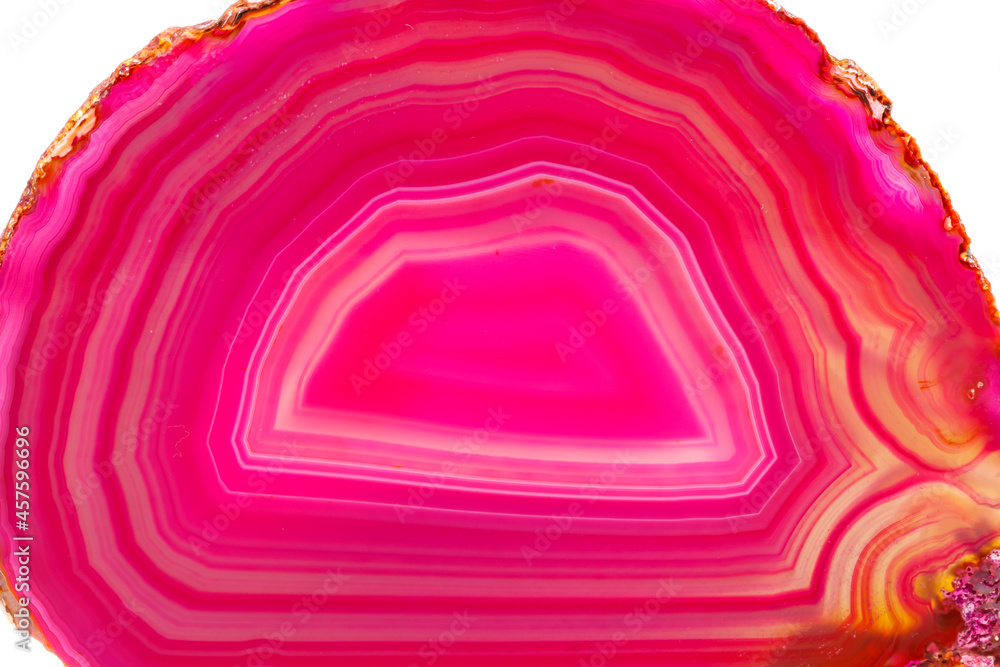 Macro mineral stone Pink Agate breed a white background