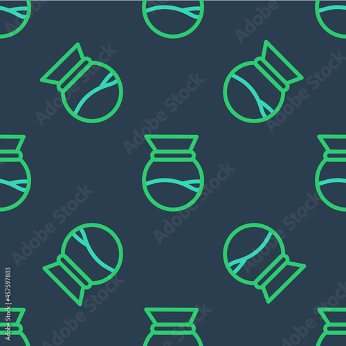 Line Pour over coffee maker icon isolated seamless pattern on blue background. Alternative methods of brewing coffee. Coffee culture. Vector