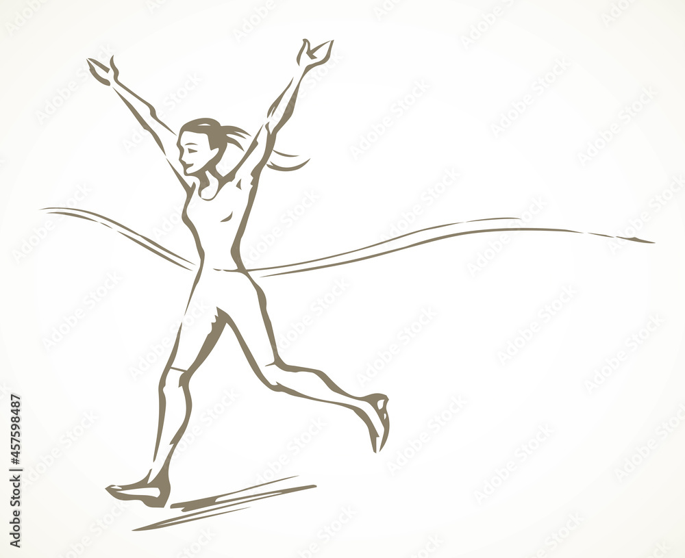 Runner rips the finish line. Vector drawing