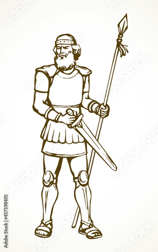 Knight with sword and spear. Vector drawing