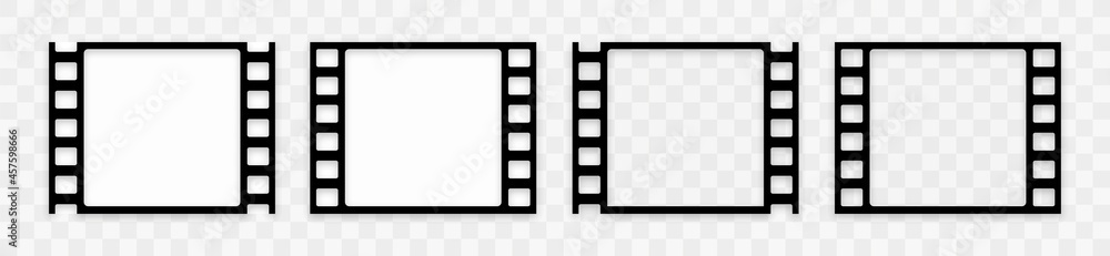 Sepia film strip isolated on transparent background. Set of realistic black photo frame logo template. Vintage retro cinema movie filmstrip. Vector illustration.