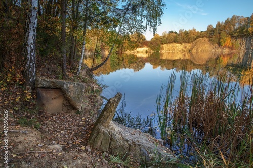 Old flooded quarry in autumn. Opatovice. East Moravia. Czechia. Europe.  photo