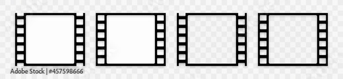 Sepia film strip isolated on transparent background. Set of realistic black photo frame logo template. Vintage retro cinema movie filmstrip. Vector illustration.
