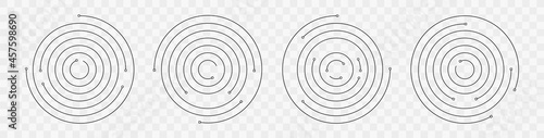 Concentric circle geometric vector elements. Circular and radial spiral. Abstract round swirl line background for your design.