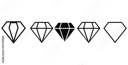 diamond shapes, geometric icons, simple line art, minimalist design, jewel silhouettes, varying diamond cuts. Diamond Icon set vector illustration icons