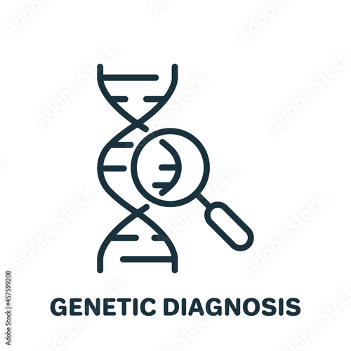 Genetic Analysis with Glass Magnifier Line Icon. Dna Laboratory Diagnosis Linear Pictogram. Research of Helix Structure Dna Outline Icon. Editable Stroke. Isolated Vector Illustration
