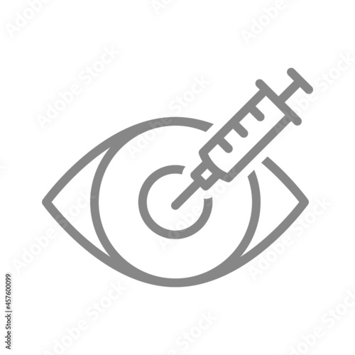 Medical syringe and eye line icon. Vaccination, injection, laser vision correction, medical research symbol
